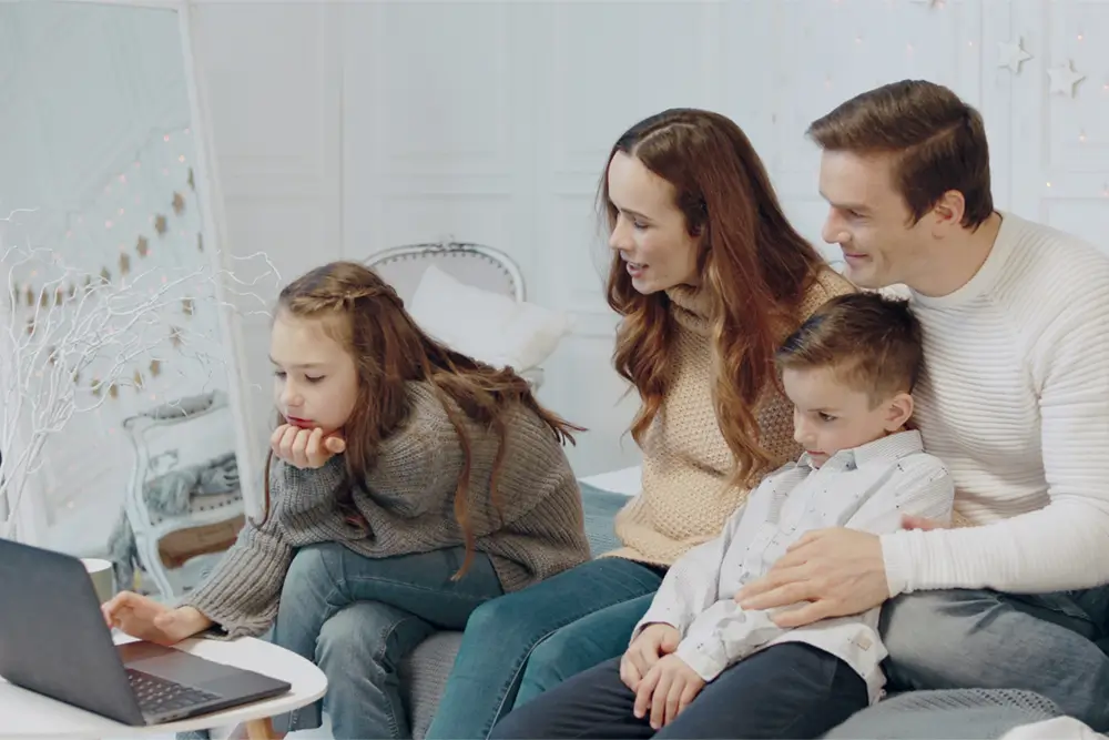 Family watching reel Stellar Portrait film